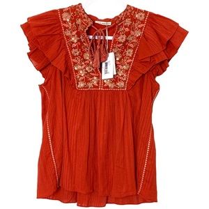 Ulla Johnson Nuru Embroidered Peasant Top Clay 2